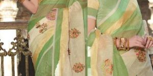 Net Saree PistaGreen