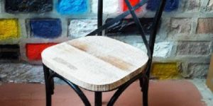 Metal Crossback Chair with Distressed Wood