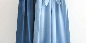 PACK OF 2 Women Jeans Knotted Elastic Waist Wide Leg Denim Palazzo Pants Blue