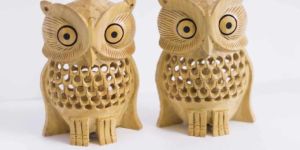 Handcrafted Carved Owl Set of Two
