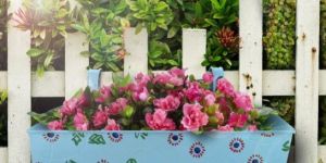 Large Blue Metal Planters
