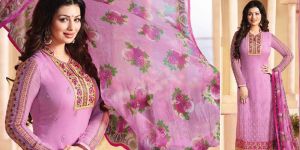 Ladies Flavour Designer Embroidery Pink Georgette Straight Suit