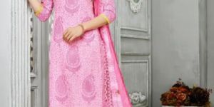 Ladies Flavour Light Pink Chanderi Cotton Embroidered Unstitched Dress