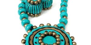 Terracotta Aqua Blue and Antique Bronze Pendant Jewellery