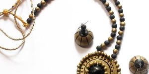 Terracotta Black and Gold Pendant with Beads Jewellery