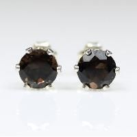 925 Sterling Silver Smokey Gemstone Stud