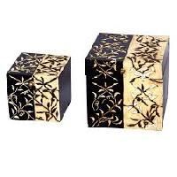 Set of Two Embossed Hand Painted Boxes with Leaf Design