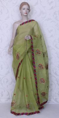 Super Net Cotton Embroidery Patchwork Sarees - Body & Pallu