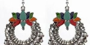 Traditional Lotus Oxidised Hoop Earrings