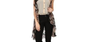 Cream Georgette Printed Western Shirt with Shrug