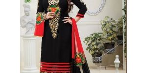 Red Cotton Embroidered Straight Suit