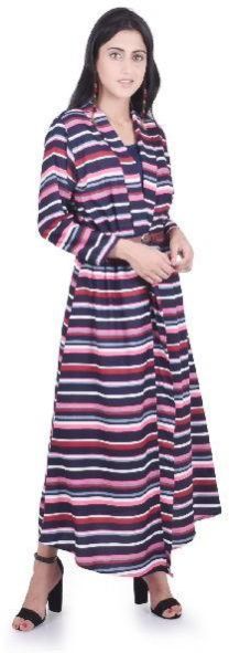 Multicoloured Stripe Printed Shrug with Inner