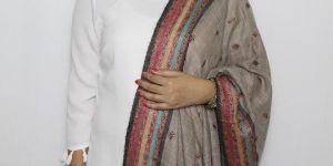 Grey Multi-Colored Border Hand Embroidered Pashmina Stole
