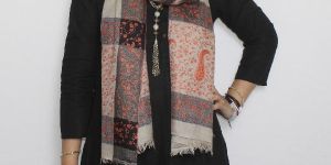 Grey Orange Hand Embroidered Pashmina Stole