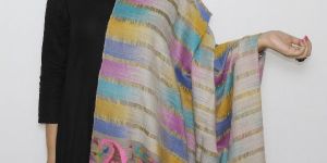 Multicolored Zari-Kani Bordered Pashmina Shawl