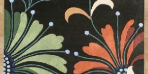 Floral Pattern Hand Tufted Black Carpet