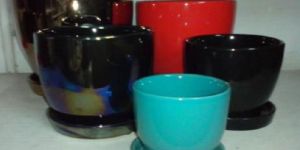 Golden Color Ceramic Pots with Saucer