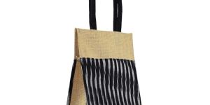 Jute Black & White Ikat Lunch Bag