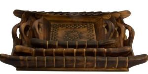 Handcrafted Brown Wooden Serving Trey Set of 3