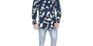 All over Leaf Girggit Print Moonlight Ocean Full Sleeves Casual Shirt with Silicon Wash