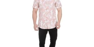 Girggit All over Coastal Print Pale Mauve Half Sleeves Casual Shirt with Silicon Wash