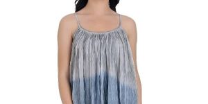 Girggit Blue Grey Tie And Dye Strappy Apron Collar Dress Shirt