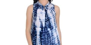 Girggit Cloud Dancer Tie And Dye Sleevess Collared Dress Shirt