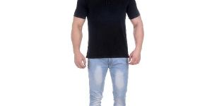 Girggit Overdyed Black Pique Cotton Polo T-Shirt With Cold Pigment Wash