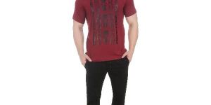 Girggit Round Neck Marsala Cotton T-Shirt For Men With Tribal Graphic
