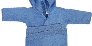 Sky Blue Solid Color Hooded Bathrobe