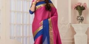 Designer Pure Cotton Saree (Pink and Blue Color)