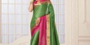 Designer Pure Cotton Saree (Pink And Green Color)