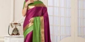 Designer Pure Cotton Saree (Pink and Light Green Color)