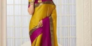 Designer Pure Cotton Saree (Pink And Yellow Color)
