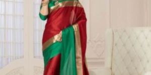 Designer Pure Cotton Saree (Red And Green Color)