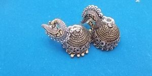 Dual Tone German Silver Jhumkas Earrings