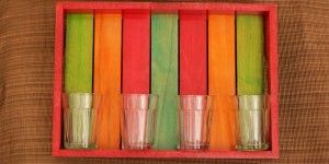 Rustic Mutlicolour Wooden Tray with 6 Galsses