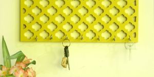 Yellow Wooden Jali Key Holder