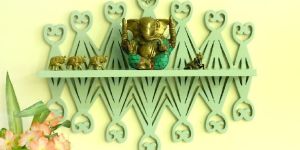 Blue Wooden Jali Wall Shelf Taper