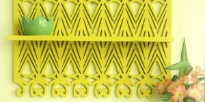 Yellow Wooden Jali Wall Shelf