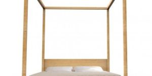 Four Poster Bed: Light Brown, King Size