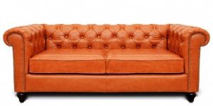 Jacob Chesterfield 3 Seater Sofa: Tangerine, Leather