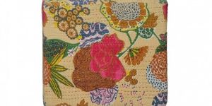 Kantha Upholstery on Wooden Ottoman