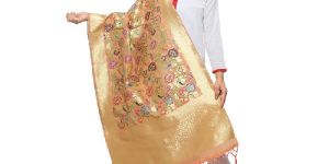 KF Light peachGolden Zari Work Banarasi Style Dupatta