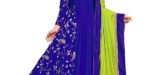 KF Royal Blue Banarasi Silk Embroidered A-Line Gown