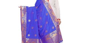 KF Royal Blue Golden Art Silk Banarasi Dupatta with Tassel