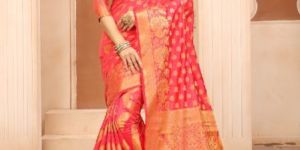 Krutifashion Peach Banarasi Style Saree