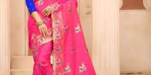 Krutifashion Pink And Royal Blue Banarasi Patola Style Saree