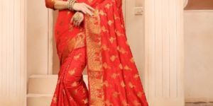 Krutifashion Red Banarasi Style Saree