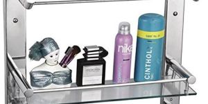 Glass Shelf with Towel Rack Double Towel Rod